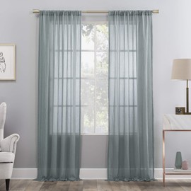 No. 918 Genevieve 2-pack 2-pack Linen Weave Sheer Semi-Sheer Grommet Curtain Panel Pair, 50" x 84", Harbor