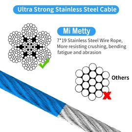 Mi Metty Dog Tie Out Cable, Chew Proof Dogs Runner Cable, Training Pet Leash for Small Dogs Up to 60lbs,Dog Tether for Yard Outdoor and Camping (Blue, 20ft(6M))