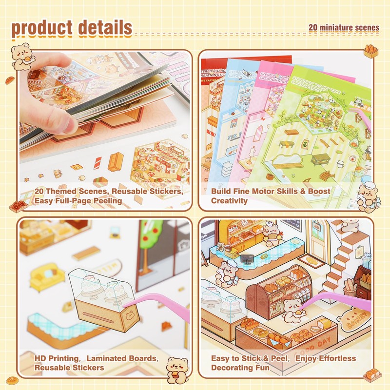 KIPEREE 20 Sets DIY 3D Scene Sticker Book – Creative