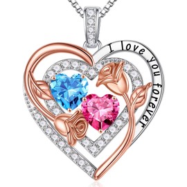 Iefil Anniversary Women Gifts - Birthstone Necklace Birthday Gifts for Women, Aquamarine Pink Sapphire Necklace March October Jewelry