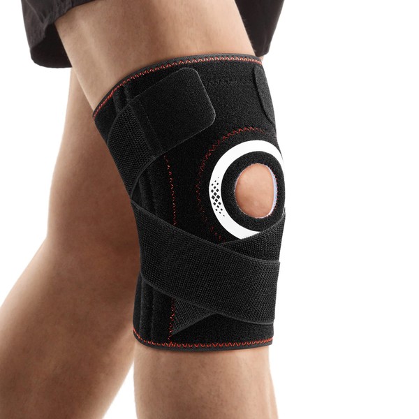 TOMUST Knee Support with Stabilisers and Open Patella Gel Pads, Adjustable Compression Knee Support for Meniscus Tear, Relieves Knee Pain, Men and Women, S-M