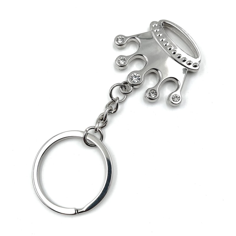 H-Customs Crown with Crystals King Silver Keyring Pendant, silver
