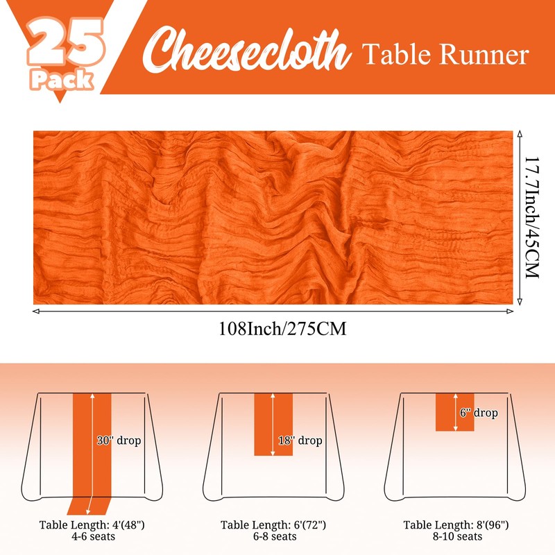 25 Pack Orange Fall Table Runner 17 x 108inch Cheesecloth