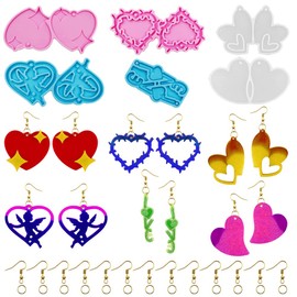 SENHAI - Moldes de resina para aretes, 6 pares de moldes de silicona con ganchos para aretes, suministros de manualidades para fundición de resina, suministros para manualidades para hacer aretes