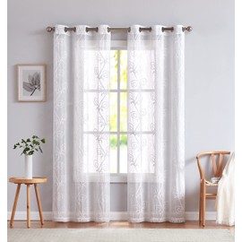 Embroidered Sheer Curtains Curtains for Bedroom Non Black Out Curtains Room Decor Floral Linen Curtains Bedroom Curtains Grommet Curtains 63 Inches Long 38 Inch Set of 2 Curtains Panels in White