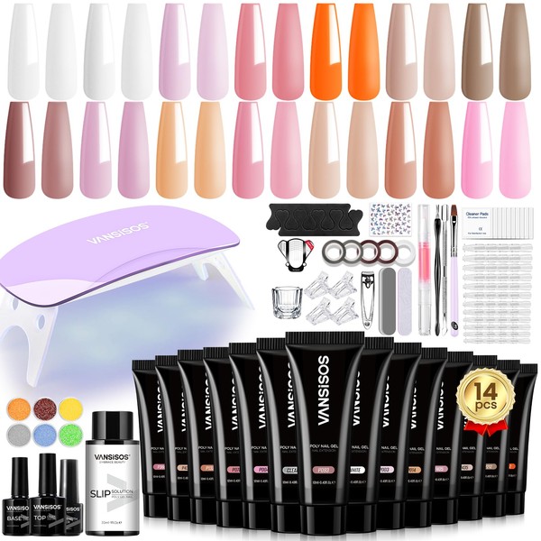 VANSISOS Poly Gel Nail Kit: 14 PCS PolyGel with Slip