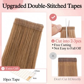 SEGOHAIR Tape in Hair Extensions Human Hair - 10PCS Double Stitched Real Hair 12" Invisible 20g Natural Straight Shiny & Smooth Chestnut Brown