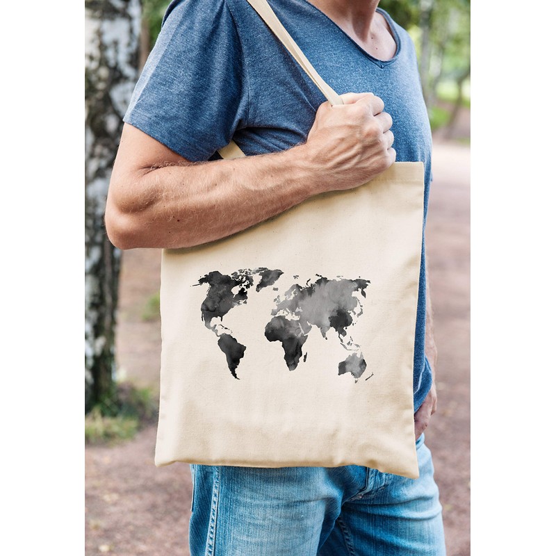 Autiga® Jute Bag World Map Watercolour World Map Cotton Bag