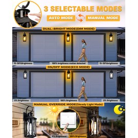 DBF 2 Pack Dusk to Dawn Motion Sensor Outdoor Lights 17.5 Inch, 3 Lighting Mode Exterior Light Fixtures Porch Lights Outdoor Wall Sconces Waterproof Anti-Rust, Black Wall Lanterns for House Front Door