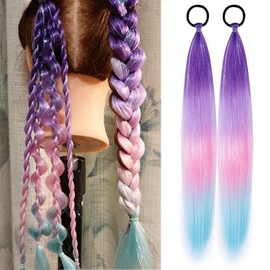 Colored Hair Extensions for Braids Ombre Ponytail Extension Colorful 2 Packs, 20 inch Crazy Hair Day Accessories for Women, DIY Festival Wacky Rave Br