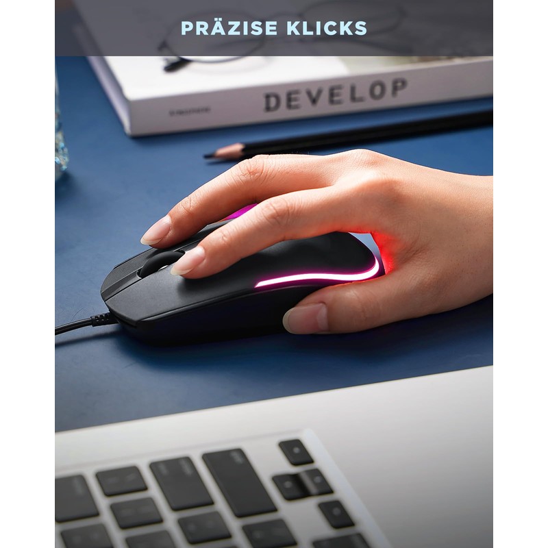 seenda Maus mit Kabel, PC Computermaus mit Kabel, 1600 DPI