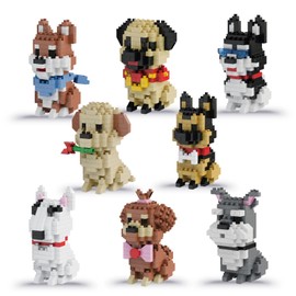 TwoBrain Micro Mini Blocks 8-in-1 Dog Toy Set, 1616 Piece Building Blocks 3D Puzzle Animal Figure Toy for Birthday Gift or Desk Decoration