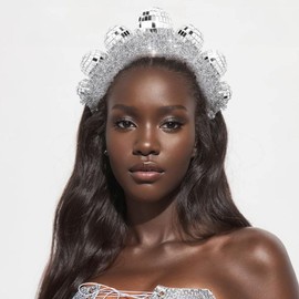 Generic Janylin Disco Ball Headband Women Party Silver Headpiece Mirrors Ball Rave Sparkly Headwear (White-Silver Ball)