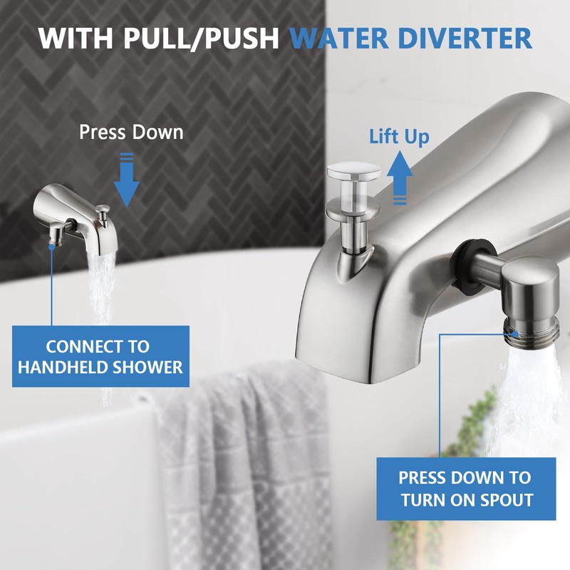 Sperwoesy All Metal Tub Spout with Diverter Brushed Nickel, Fits