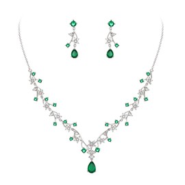 EVER FAITH Jewellery Set Beautiful Wedding for the Bride White Drop Round Zirconia Flowers Cluster Vines Necklaces and Earrings Set Clear Silver Tone, Sterling Silver, Cubic Zirconia