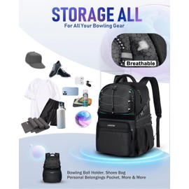 LOINTET Bowling Ball Bag, Single Bowling Backpack with Shoe Totes Bag Up to Size 16, Padded Ball Holder Bag, Accessories Gifts for Lovers/Player, Black