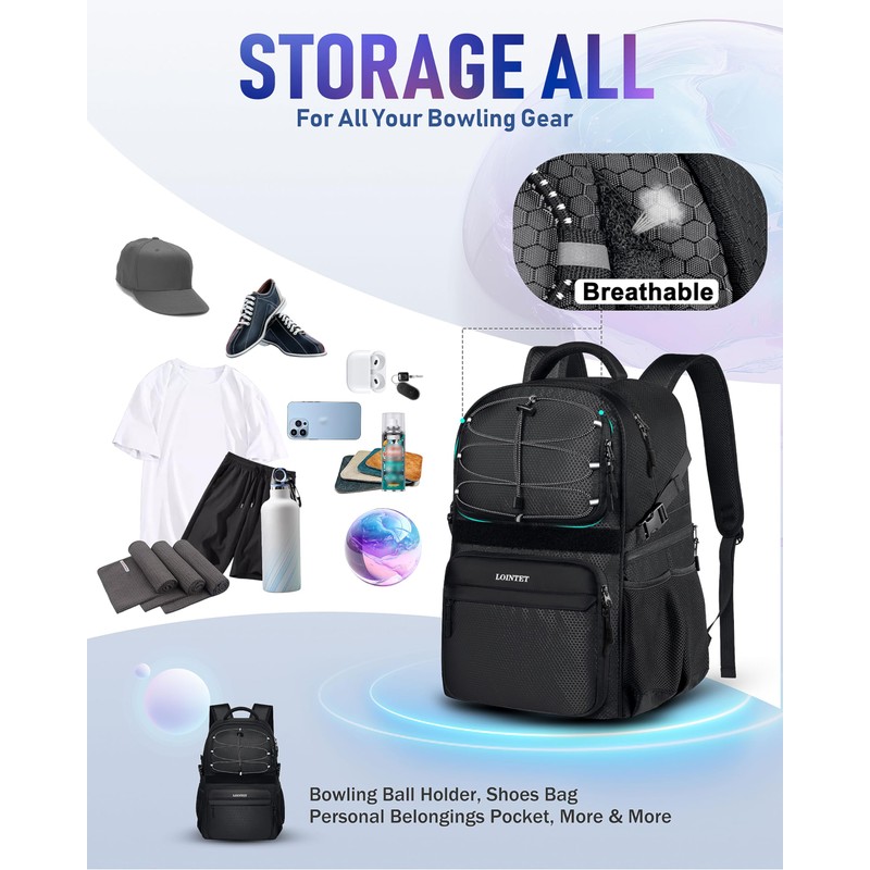 LOINTET Bowling Ball Bag, Single Bowling Backpack with Shoe Totes