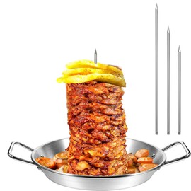 Al Pastor Skewer for Grill, BBQ Vertical Stand Skewer Tacos Barbecue Hack Vertical Spit with 13" Base Pan for Shawarma-Grilling Accessory Brazilian Churrasco with 3 Spikes (8”, 10" and 12”)