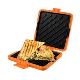 Microwave Toastie Sandwich Maker with Adjustable Silicone Straps Wireless Toastie Maker Nonstick Plate Heatwave Technology Sandwich Toaster for Cooking Delicious Crispy Sandwiches(orange)