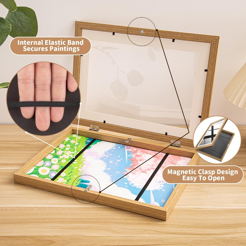 2 Pack Artwork Picture Frame with Elastic Cord, Convenient Magnetic