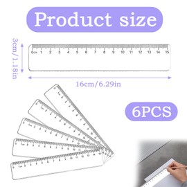 Pack of 6 Rulers 15 cm, Ruler Primary School, Ruler 15 cm Primary School Transparent with Standard Scale, Not Bendable Short Linial Small for School Classroom Office Home Measuring Tool