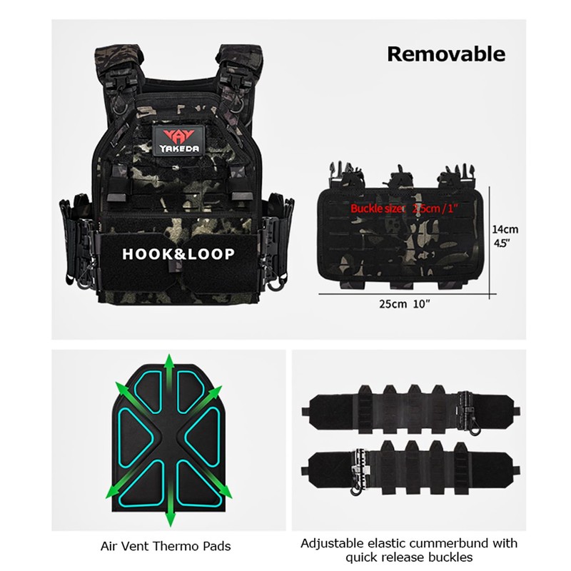 YAKEDA Tactical Vest for Men 1000D Nylon Quick Release Laser-Cutting