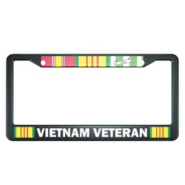Swono Vietnam Veteran Chrome License Plate Frame Aluminum Metal License Plate Holder Frame for Women Men Auto Decoration for US Car/Truck 12.4"X6.4"