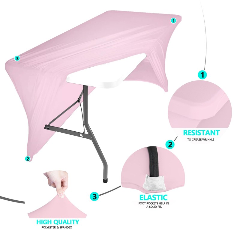 Ocves 4ft Tablecloth Stretchable Rectangular Spandex Tablecloth, Washable Stretch Table