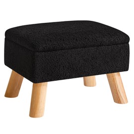 YMYNY Storage Ottoman, Footstool, Small Foot Stool with Sturdy Wood Legs Stool, Teddy Velvet Foot Rest with Padded Seat, for Living Room Bedroom Couch Enterway 15.75''D×11.81"W×11.02"H Black UHBD042B