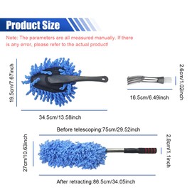 Expandable Car Exterior Duster Kit, Microfiber No-Scratch Auto Dust Cleaning Brush, Multipurpose Washable Cleaning Tool, Car Dash Detailing Brush Accessory for Cars/Truck/Motorcycle (Blue)
