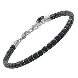 10:10 Jewels Men's and Women's Bracelet with 0,16 inch Natural Agate black Stones, Male or Female Bracelet with Beads in Stainless Steel and Very Resistant, Made in Italy