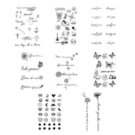 Taicols Tiny Temporary Tattoos for Women Men Finger Hands, 8 Sheets Black tiny Tattoo Stickers, Abstract Ladies Face Nail Stickers for Women DIY, Cute Black Long Lasting Vintage Tattoos Neck Forehead