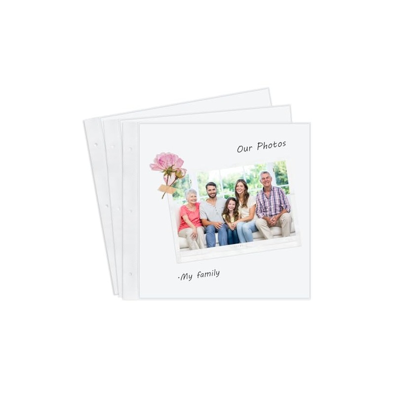 12x12 Scrapbook Album Refill Pages Set, with 10 Plastic Sleeves