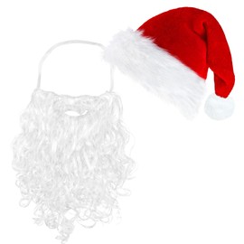 ROSAUI Santa Claus Beard Christmas Hat with Beard Adult Santa Costume Accessories Santa Hat with Beard