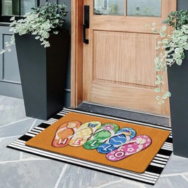 Summer Hello Flip Flops Coir Door Mat for Front Door, Nautical Beach Slippers Outdoor Welcome Mats for Entrance,Garden,RV,Patio,Home Porch Decor Doormat 30x17 Inch