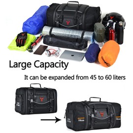 Vechkom Motorcycle Tail Bag Waterproof 40L Motorcycle Travel Luggage Expandable motorcycle tail bag 60L Motorbike Seat Bag Black