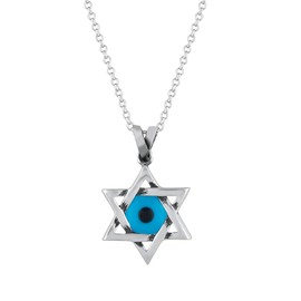 MYSTIC JEWELS By Dalia 925 Sterling Silver Star of David Necklace with Blue Evil Eye Crystal Centre, Glass, No Gemstone