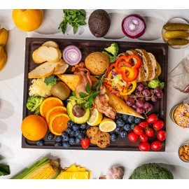 AZRHOM Large End Grain Walnut Wood Cutting Board 17x13x1.5 in Thick Butcher Block for Kitchen with Non-slip Mats Juice Groove & Handles (Gift Box)