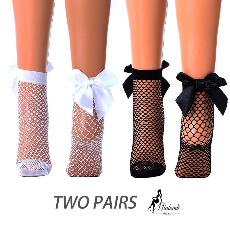 Miaband Fishnet Sheer Socks Bow Mesh Net Socks Elastic Hollow