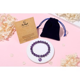 XIANNVXI Heart Bracelet Women's Stone Crystal Bracelet Beads Bracelet 8 mm Pearl Bracelet Girlfriend Bracelet Jewellery Birthday Gift Christmas Gifts for Women, Gemstone