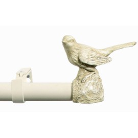 MERIVILLE 1-Inch Diameter Farmhouse Single Window Treatment Curtain Rod, Country White Bird Finials, (48"-84", Country White Rod)