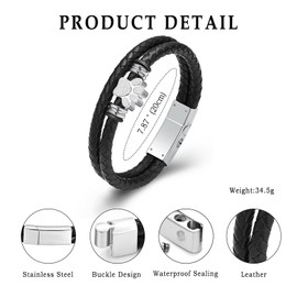 memorial jewelry Dog Paw Urn Bracelet for Ashes Braided Leather Cremation Jewellery for Ashes for Dog Cat Keepsake Bangle, Stainless Steel, No gemstone