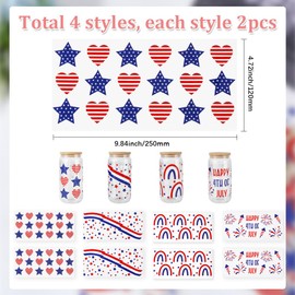 SOFPLATE 8 Blatt Aufkleber „Happy Independence Day“ Zum 4. Juli Rechteckig Kunststoff Amerikanisch Rot Weiß Blau Patriotisch Stern Herz Becherverpackungen Für Glasflaschen Party Heimdekoration DIY Bas