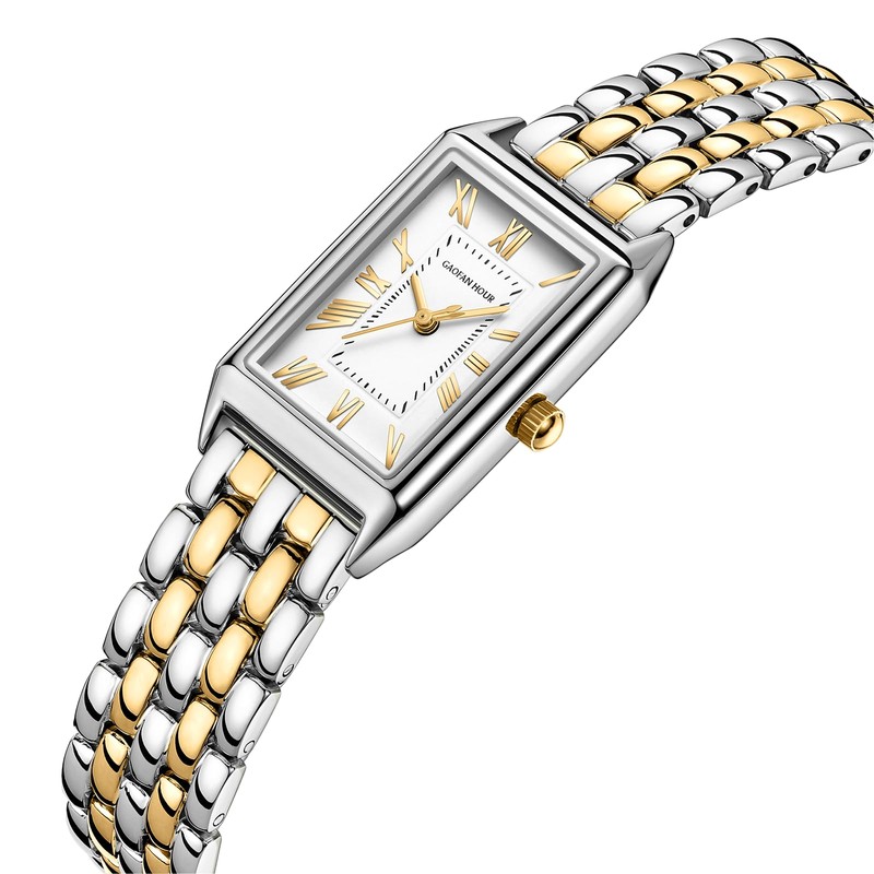 GAOFAN HOUR Gold Watches for Women with Vintage Rectangular Case,White