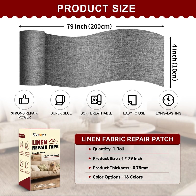 Linen Repair Tape 4x79 inch, Self Adhesive Fabric Patches, Linen