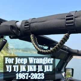 ROMASO Roll Bar Grab Handles for Jeep,Grip Handle for Jeep Wrangler YJ TJ JK JKU JL JLU,Paracord/250 Pounds Load,Black&Olive,Pack of 2