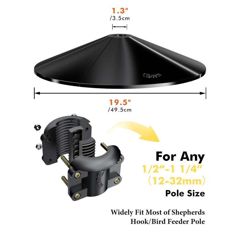 iBorn Squirrel Baffle for Bird Feeder Pole, 19.5” Oversized Baffle,