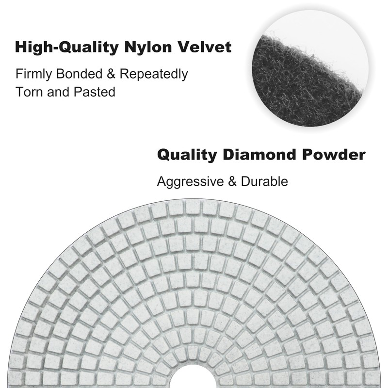 Waies 9 PCS 7 Inch Diamond Polishing Pads Kit Wet/Dry