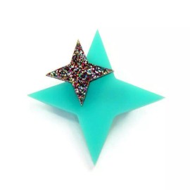 Handmade Aqua Starburst Brooch for Women, Retro 1950s Acrylic Star Pin, Vintage Style
