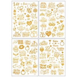 BIVYAX 4 Sheets Temporary Tattoos for Women, JGA Tattoos Gold Metallic Glitter Stickers for Bachelorette Party, Team Bride Tattoos for Bride Team Decorations, Bridal Shower JGA Gadgets